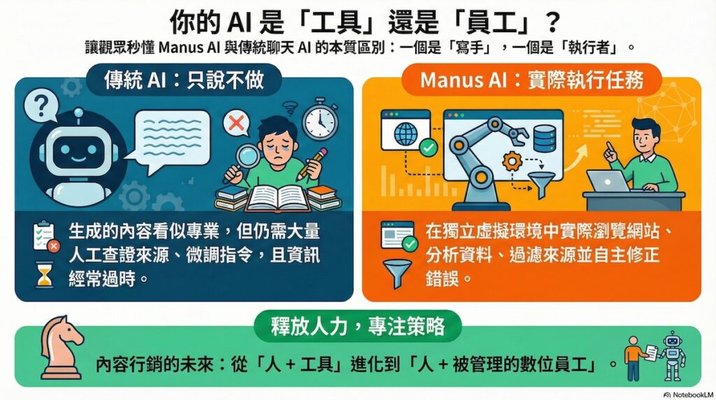Manus AI：從「會聊天的 AI」到「會執行的數位員工」